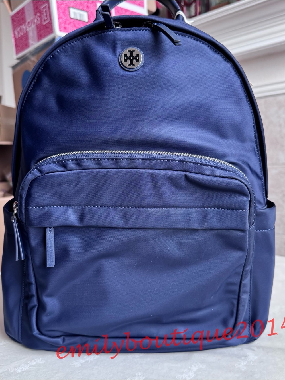 NWT Tory Burch 173559 Ella Nylon Backpack Tory Navy Medium Bag Lightweight - Picture 6 of 11